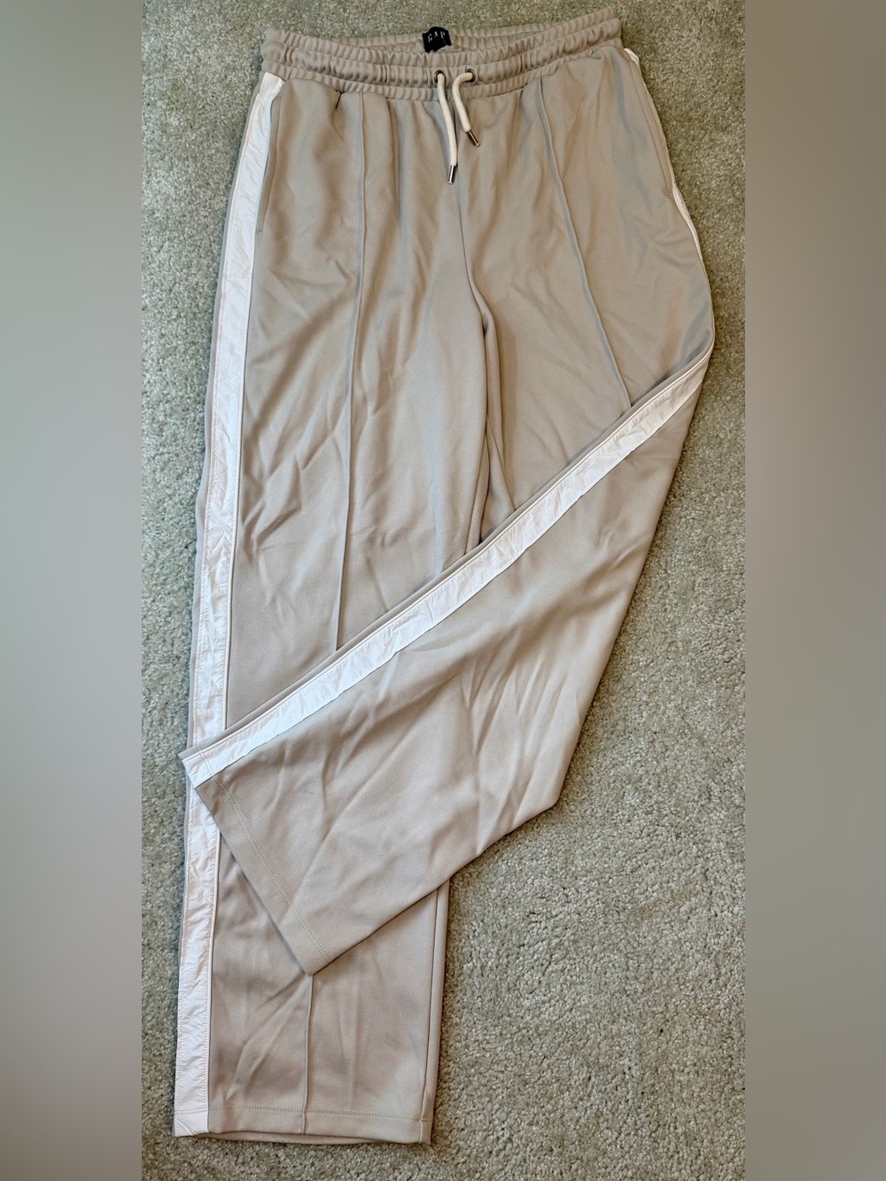 GAP Retro Beige Track Pants with White Side Stripe